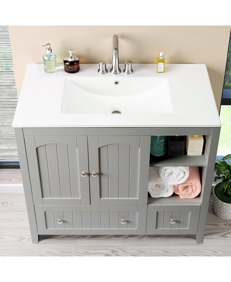 Slickblue Bathroom Vanity Cabinet Mdf Lacquered Double Door 2 Drawer