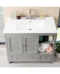 Slickblue Bathroom Vanity Cabinet Mdf Lacquered Double Door 2 Drawer