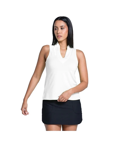 Lucky In Love Pleated Placket Sleeveless Womens Golf Polo