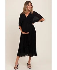 Pinkblush Maternity Black Pleated V Neck Maxi Dress