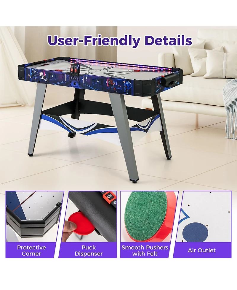 Gymax 54'' Air Hockey Game Table w/2 Pushers Pucks Adjustable Foot Pads Led Scoreboard