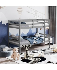 Gymax Twin Over Twin Wood Bunk Beds W/Ladder & Safety Rail Pine Wood Bunk Bed