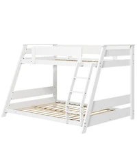 Gymax Twin Over Full Low Bunk Bed Solid Wooden Floor w/ Reversible Ladder White