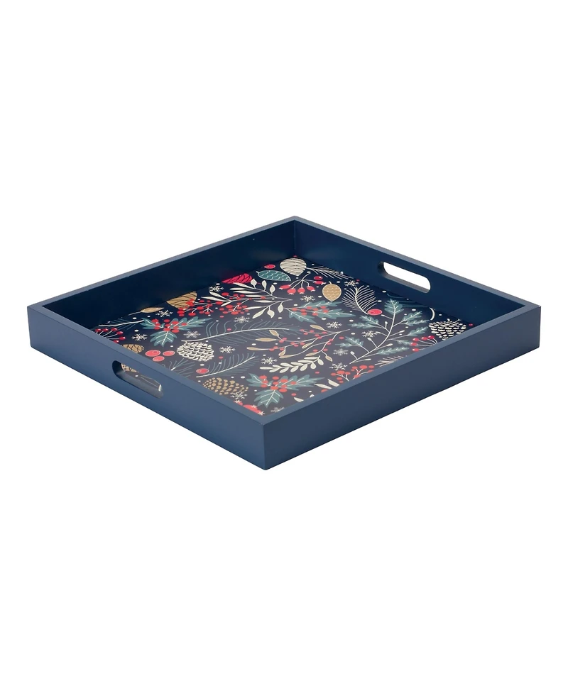 Set of 2 Holiday Trays – Pine Tree and Berry Design for Festive Table Decor or Entertaining