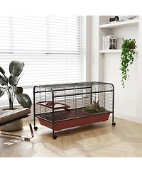 PawHut 48" L Small Animal Cage Rabbit Hutch with Feeder