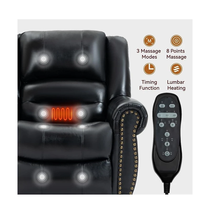 Maison Boucle Dual Motor Power Lift Recliner with Massage & Heat, Leather Electric Chair Usb Infinite Positions-Maison
