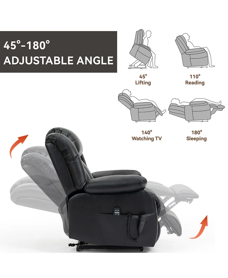 Maison Boucle Genuine Leather Power Lift Recliner for Seniors, Dual Motor Chair with 8-Point Massage, Heat & Infinite Position-Maison