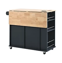 Maison Boucle Kitchen Island with Power Outlet, Drop Leaf, Wine Glass Rack & 2 Drawers, Mobile Cart Locking Wheels-Maison