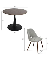 Maison Boucle 5-Piece Dining Set with 40 Inch Walnut Finish Table Black Base and 4 Comfortable Chairs for Kitchen & Room-Maison