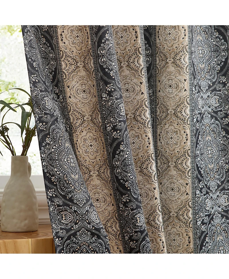 Hlc.me William Boho Damask Striped Patterned Window Back Tab Rod Pocket Curtains Bedroom - Light Blocking Darkening Window Panels