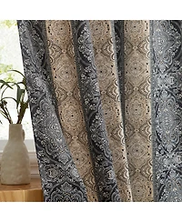 Hlc.me William Boho Damask Striped Patterned Window Back Tab Rod Pocket Curtains Bedroom - Light Blocking Darkening Window Panels