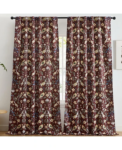 Hlc.me Florence Floral & Birds Patterned Window Back Tab Rod Pocket Curtains Bedroom - Light Blocking Darkening Window Panels