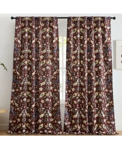 Hlc.Me Florence Floral Birds Patterned Window Back Tab Rod Pocket Curtains Bedroom Light Blocking Darkening Window Panels Set Of 2