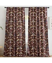 Hlc.Me Florence Floral Birds Patterned Window Back Tab Rod Pocket Curtains Bedroom Light Blocking Darkening Window Panels Set Of 2