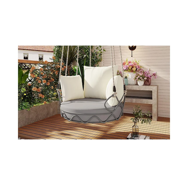 Flynama Outdoor Floating Swing Chair with 8 Inch Waterproof Cushion 300lb Capacity