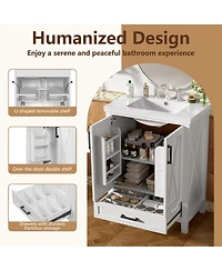 Casainc 24" Bathroom Vanity with Sink, Solid Wood Frame and Mdf, 2 Soft-Close Doors, Drawer and Storage Shelves