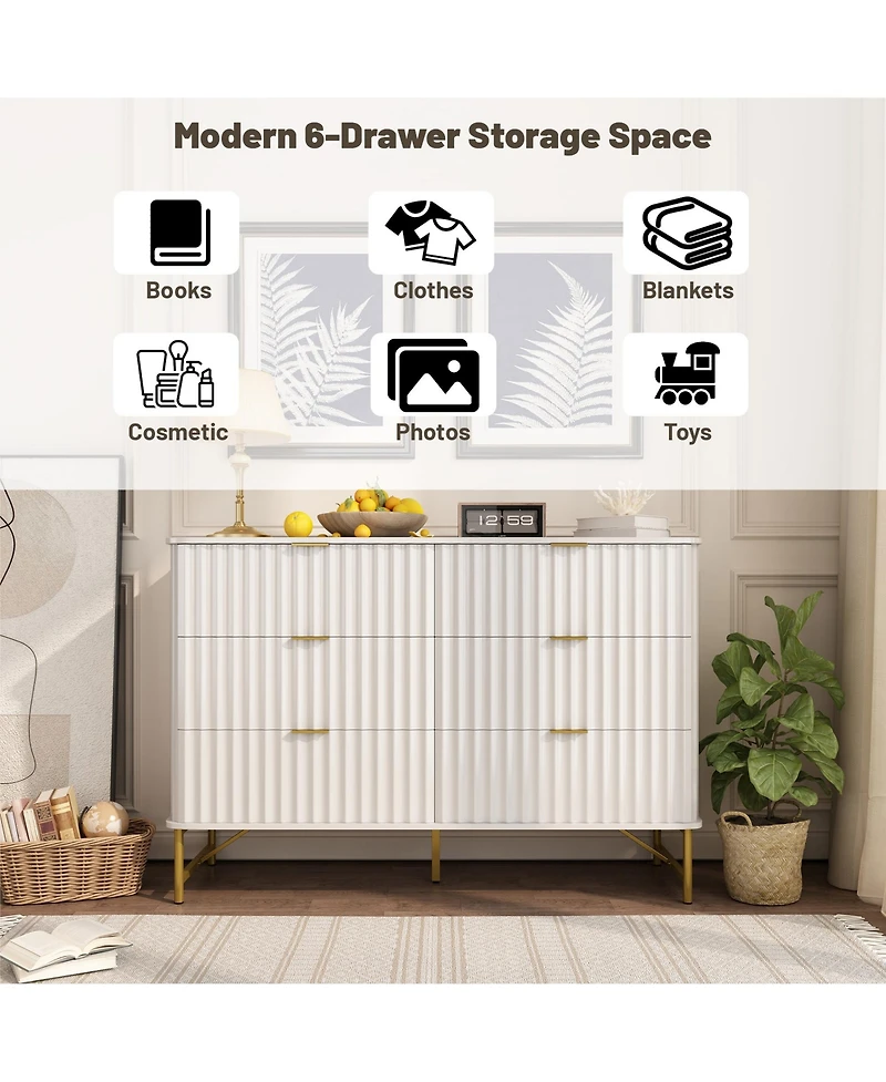 6-Drawer Dresser Chest with Metal Base