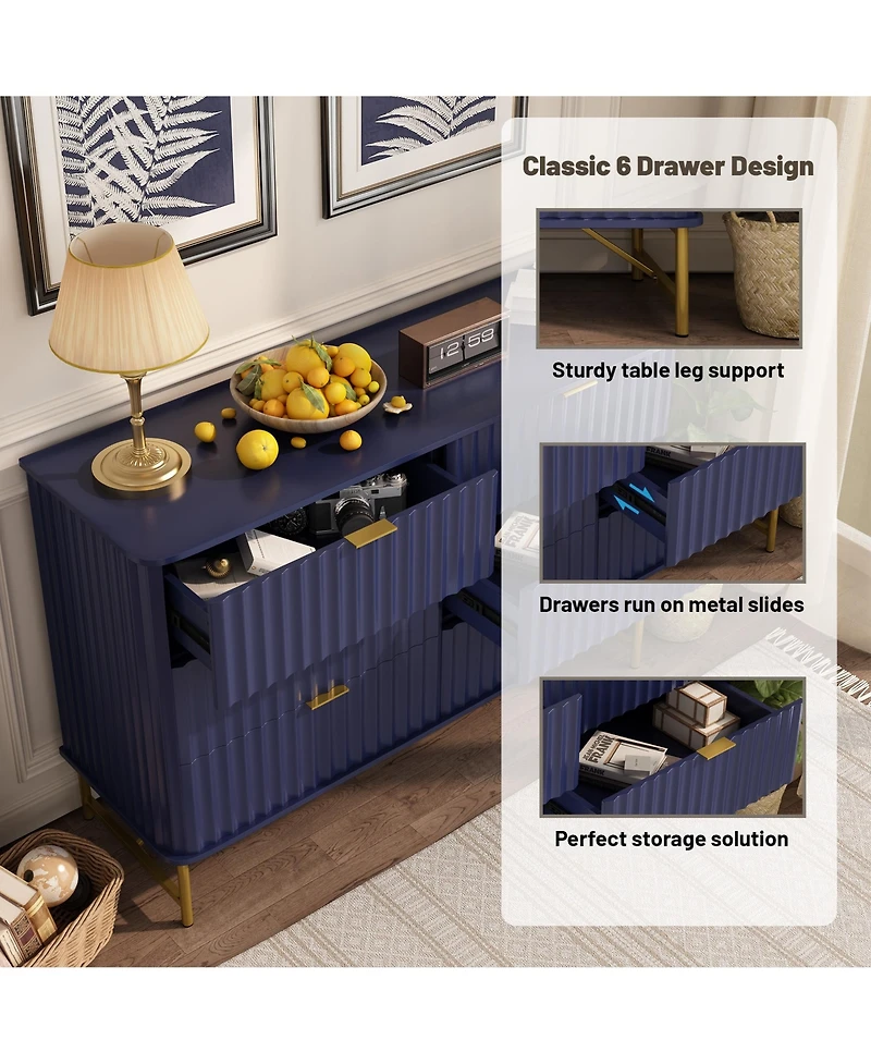 6-Drawer Dresser Chest with Metal Base