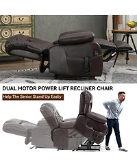Electric Medium Genuine Leather Power Lift Recliner Chair with 8-Point Vibration Massage and Lumbar Heating