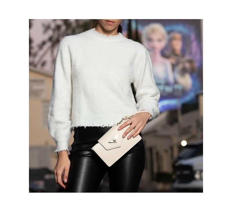 Susu Off White Mini Crossbody Bag Cream Leather Wristlet Clutch Purse for Women with Chain Strap