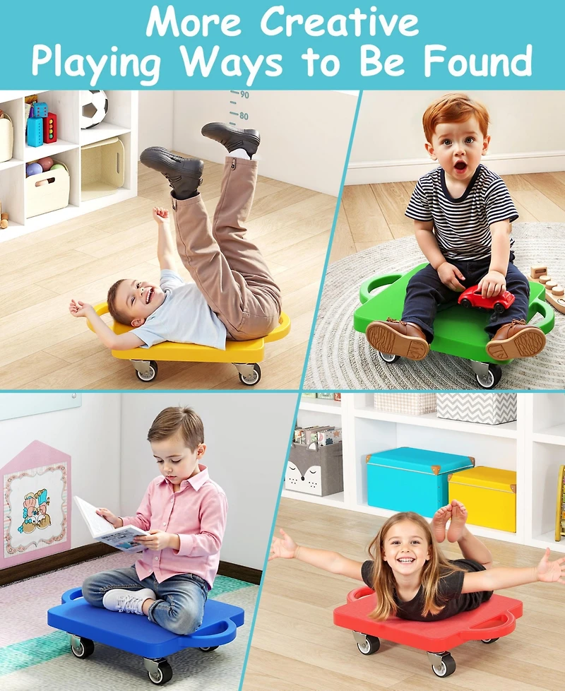 4/6-Pack Kids Sitting Scooter Set with Handles and Non-marring Universal Casters