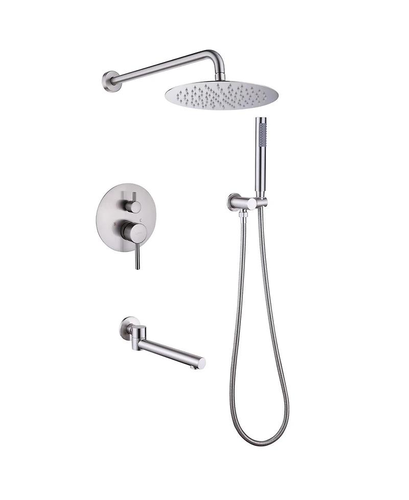Single-Handle 3-Spray Round High Pressure Tub and Shower Faucet Brushed Nickel (Valve Included)