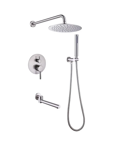 Single-Handle 3-Spray Round High Pressure Tub and Shower Faucet Brushed Nickel (Valve Included)