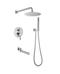 Single-Handle 3-Spray Round High Pressure Tub and Shower Faucet Brushed Nickel (Valve Included)