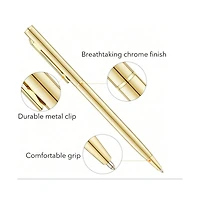 Htutwoo Gold Slim Ballpoint Pens Black Ink Medium Point(1 Mm), Nice Gift For Wedding Business Office Students Teachers Christmas 12pcs