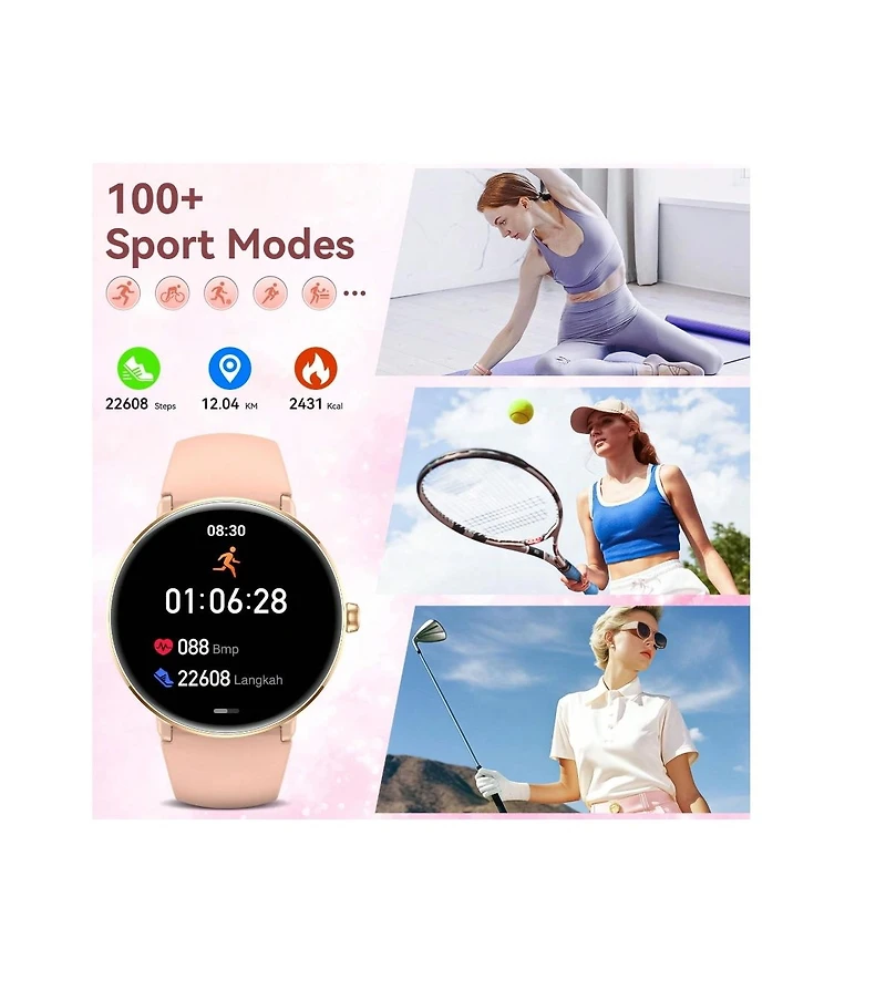 Ruxing Smart Smart Watches For Women With Make/Answer Call 1.19" Amoled Screen Fitness Tracker Heart Rate Sleep Monitor 100+ Sport Modes Waterpro