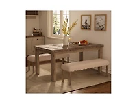 Morden Fort 3 Pieces Farmhouse Dining Room Set, Mid-Century Rectangular Wood Dining Table with 2 Upholstered Benches for Apartment Kitchen