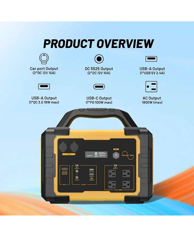 Mondawe 1800W Power Station + 200W Solar Panel - Lfp 3000 Cycles
