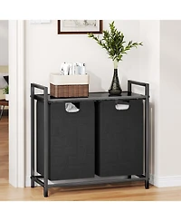 Kitstorack Laundry Basket Organizer, Laundry Hamper with Shelf & 2 Pull-Out Removable Bags, Dirty Clothes Hamper Organizer for Laundry Room Bathroom a