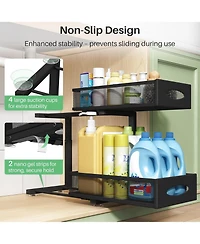 Kitstorack Under Sink Organizer, 2 Tier Pull out Cabinet Organizer Baskets with Mesh Sliding Drawers, Slide out Storage Shelf for Home, Kitchen, Bathr