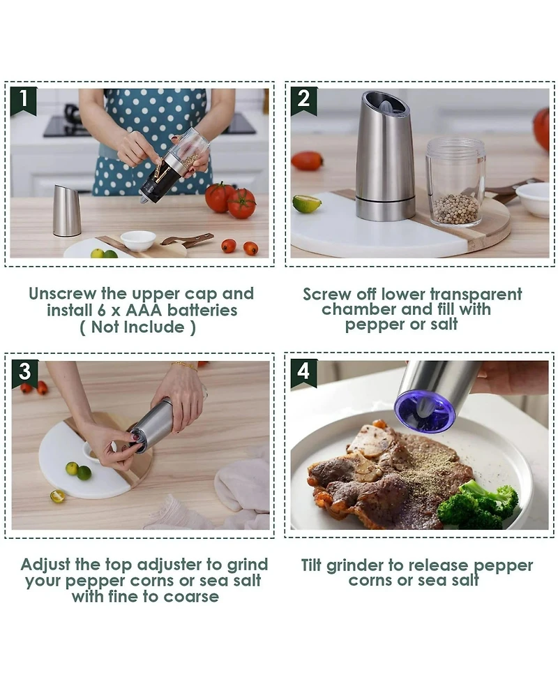 Salt and Pepper Grinder Set Automatic Battery Operated 2 Pcs