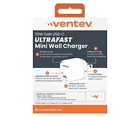 Ventev 30W Ultrafast Usb C Universal GaN Mini Wall Charger-White
