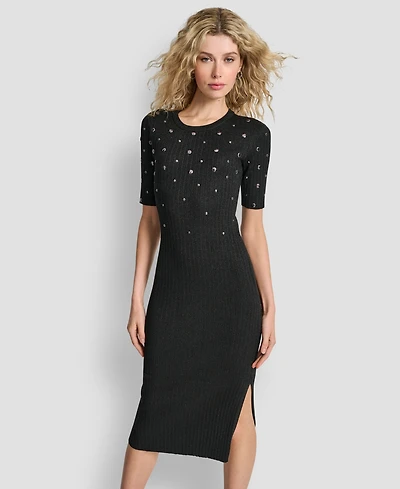 Dkny Women's Studded Sweater Pull On Dress