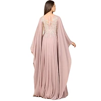 Lara Chiffon A - line Long Gown with Cape Sleeves