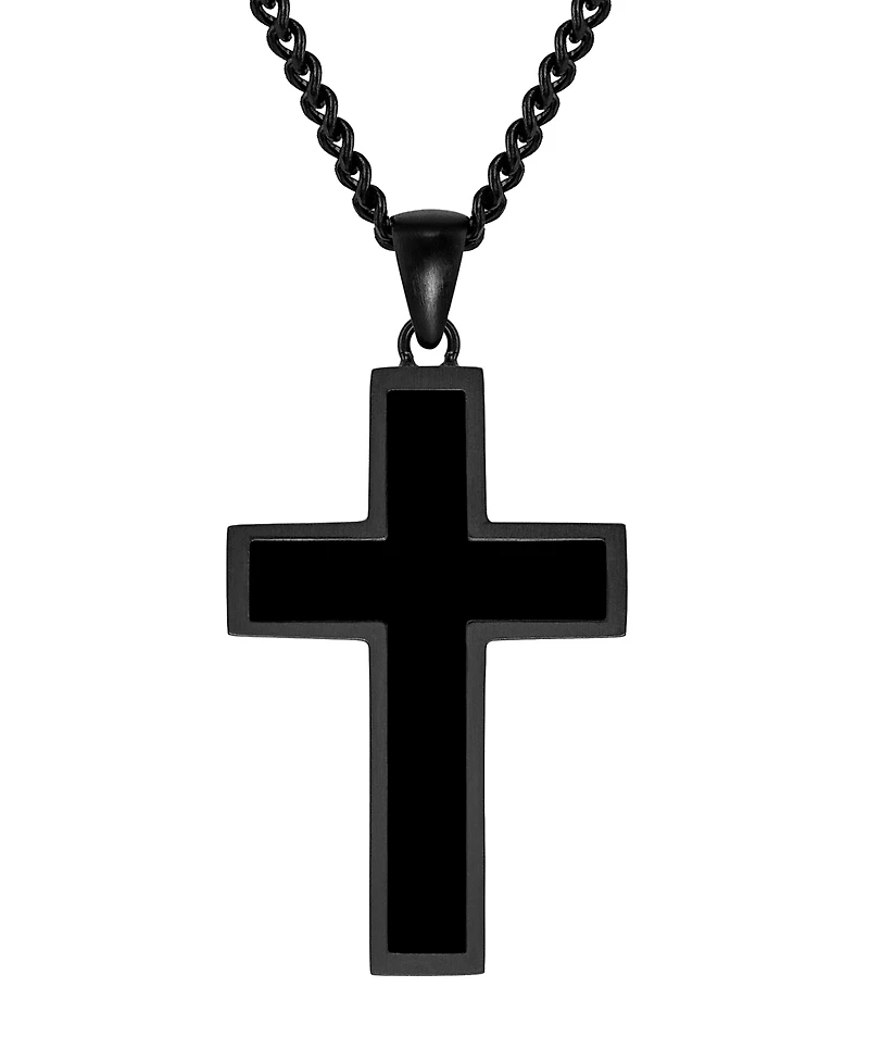 Vincero Men's Stone Cross Pendant Stealth Black - Large