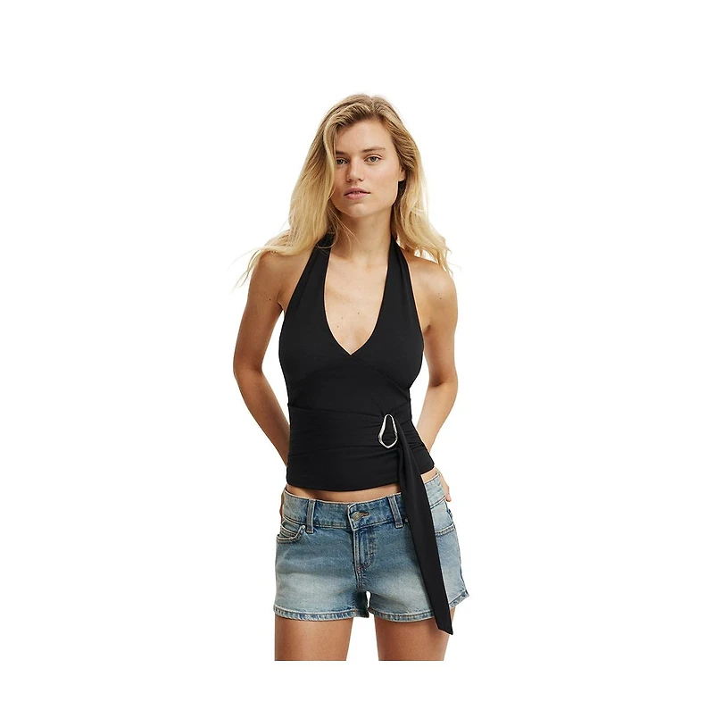 Cotton On Women's Buckle Belt Tie Halter Top