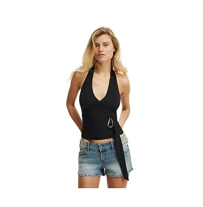 Cotton On Women's Buckle Belt Tie Halter Top
