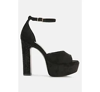 Beaty Womens Rhinestones High Block Heeled Sandals
