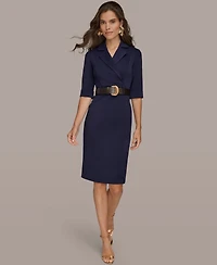 Donna Karan New York Women's 3/4-Sleeve Belted Sheath Dress