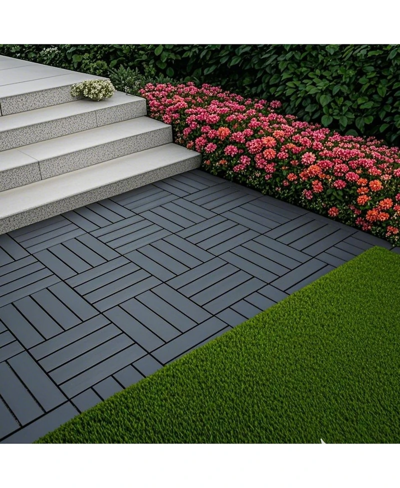 Streamdale Furniture Interlocking Deck Tiles, 44 Pack, 12" Dark Grey, Waterproof Outdoor Patio