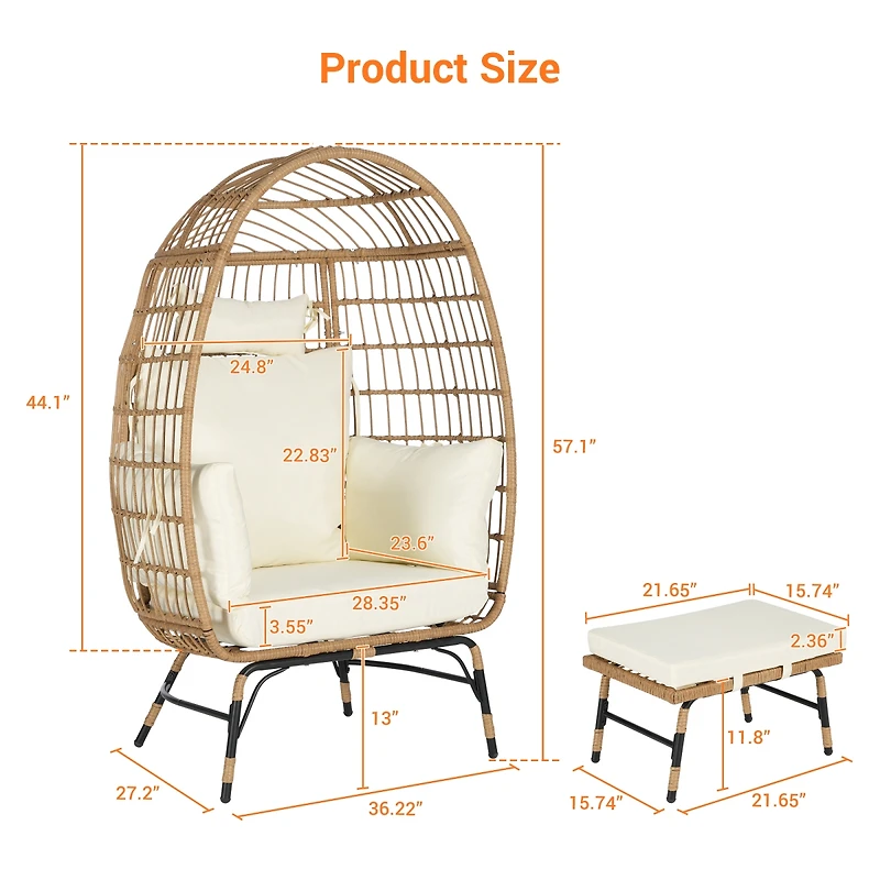 Streamdale Furniture Oversized Wicker Egg Chair with Ottoman