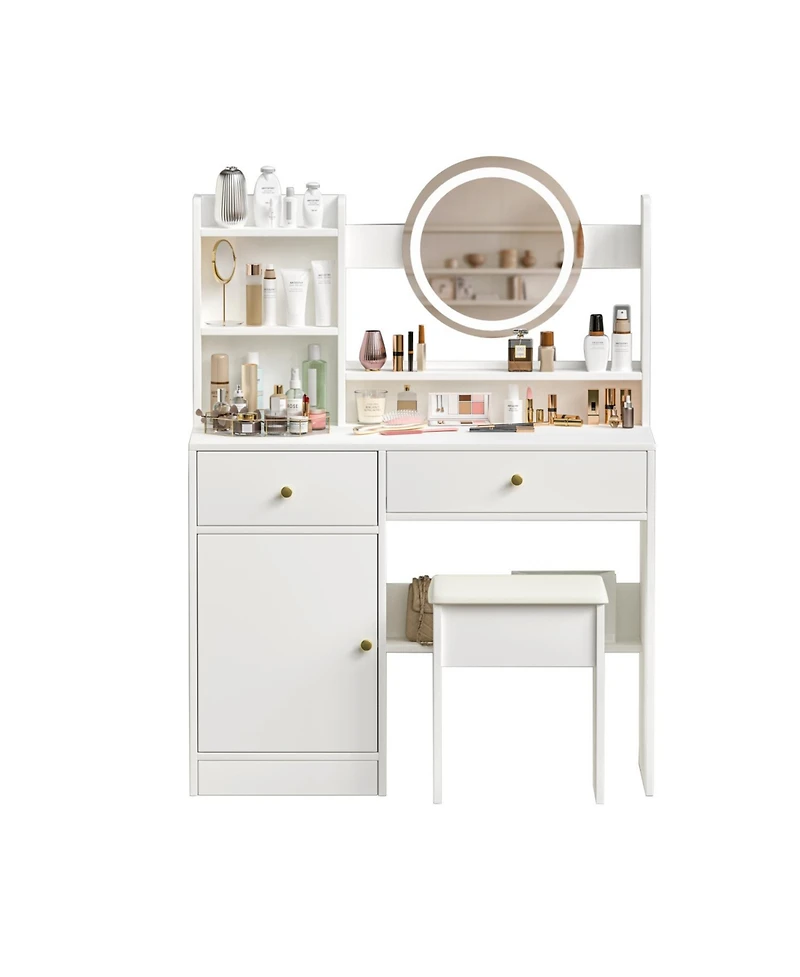 Streamdale Furniture Vanity Desk with Mirror, Lights, and Cushioned Chair
