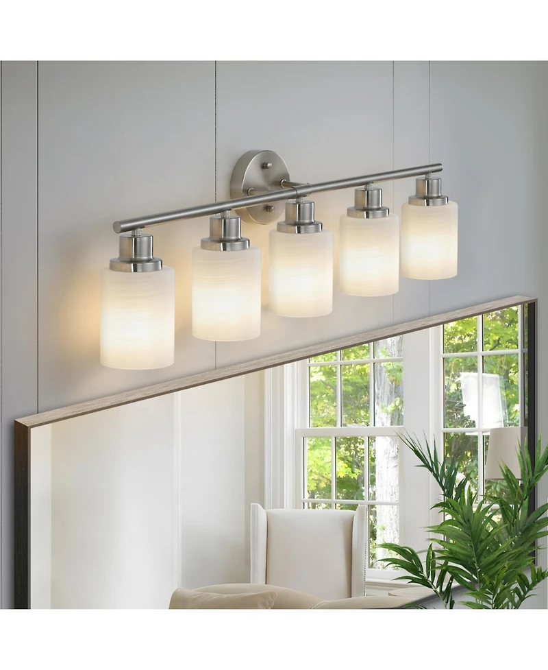 Streamdale Furniture 5-Light Vanity Wall Sconce with Frosted Glass Shades in Brushed Nickel