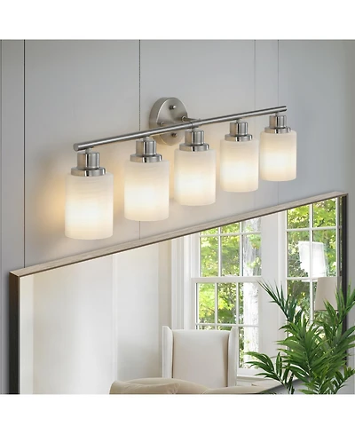 Streamdale Furniture 5-Light Vanity Wall Sconce with Frosted Glass Shades in Brushed Nickel