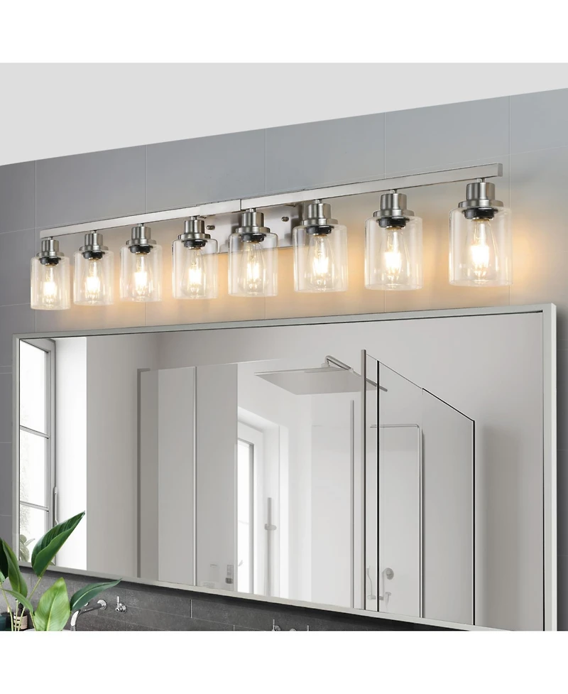 Streamdale Modern 8-Light Brushed Nickel Vanity Light with Clear Glass