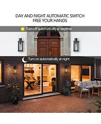 Streamdale Modern Wall Lanterns, Black Metal, Ambient Sensors, Weatherproof Wall Sconces (Set of 2)